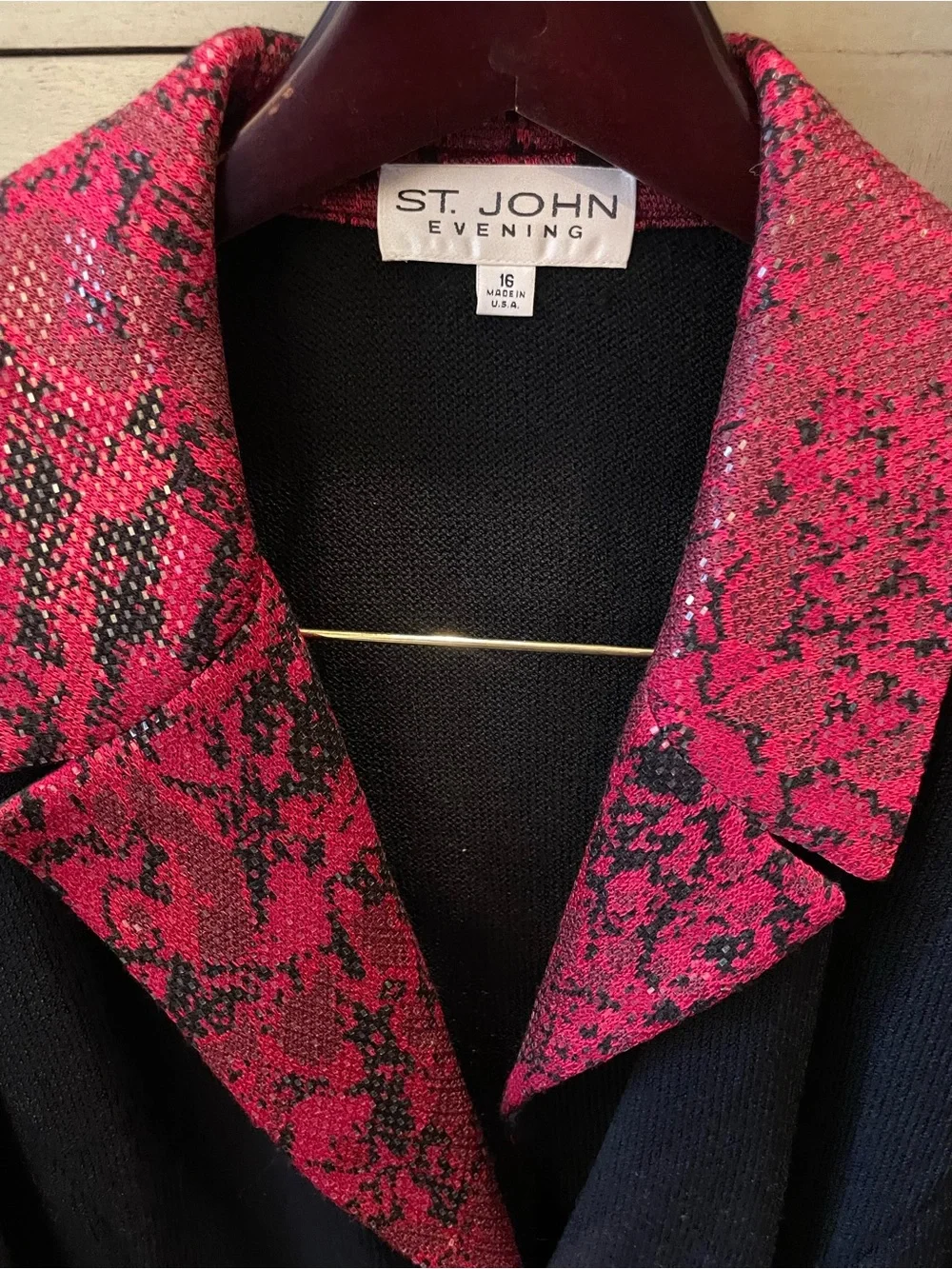 St. John black sweater Jacket with Red Snake-Print Trim - Picture 3 of 5